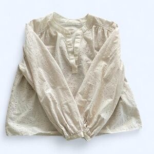Universal Thread Women's Eyelet Mandarin Collar Popover Blouse Cream M